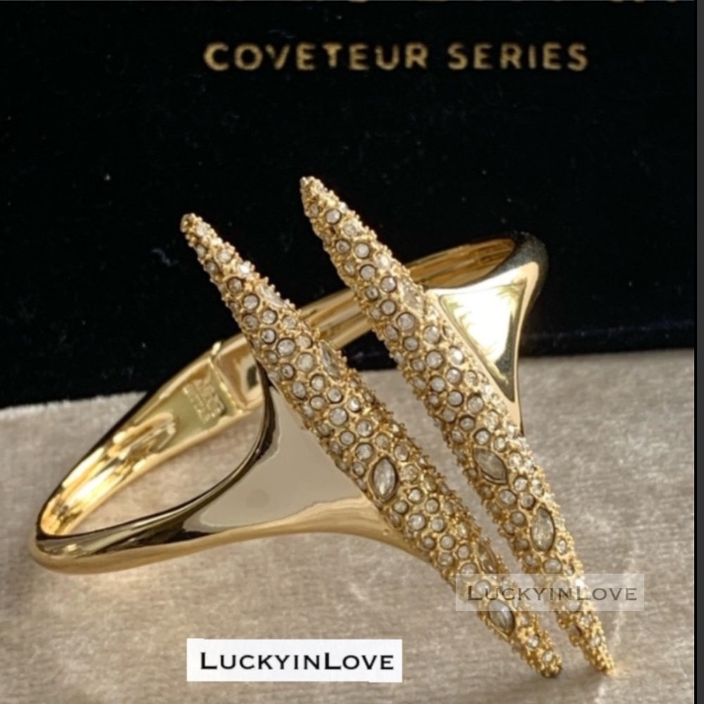 ALEXIS BITTAR • NEW Miss Havisham Gold Crystal Double Spear Modern Cuff Bracelet